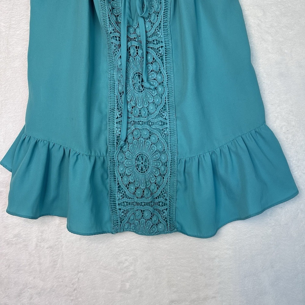 VaVa By Jon Han S Racerback Top Straps Green Embellished Ruffle Tie Front - Picture 3 of 12